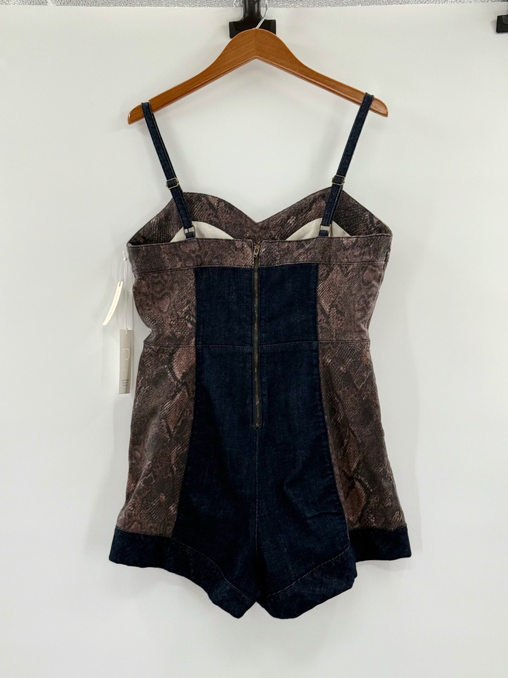 Pilcro Anthropologie Snake Print Denim Romper Size 12 Dark Wash Corset Y2K - Picture 10 of 13